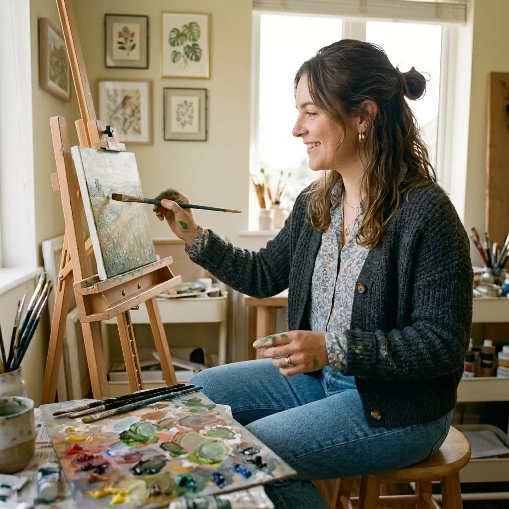 Elara Vance working in her studio